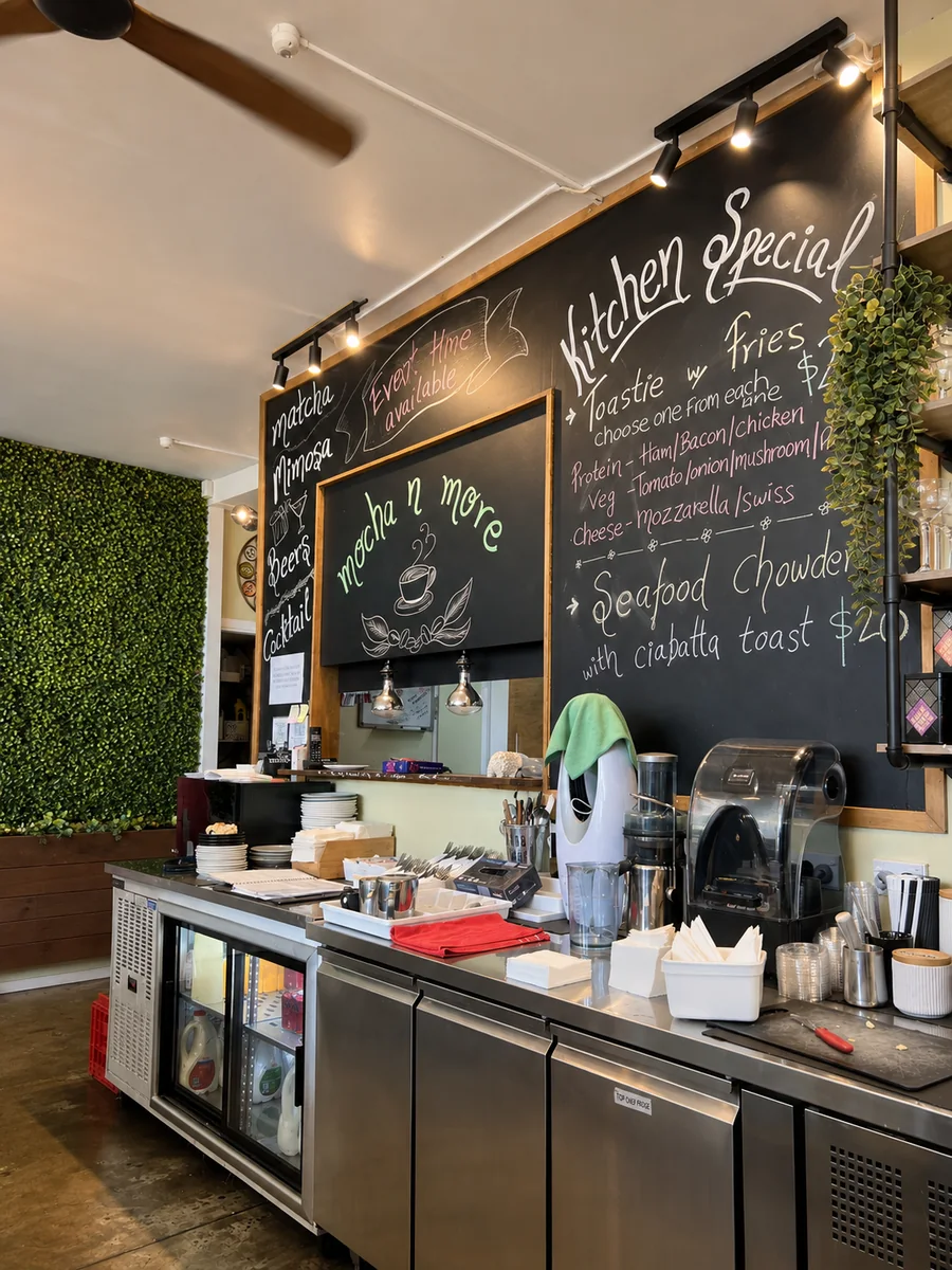 The bright interior and counter at Mocha n More
